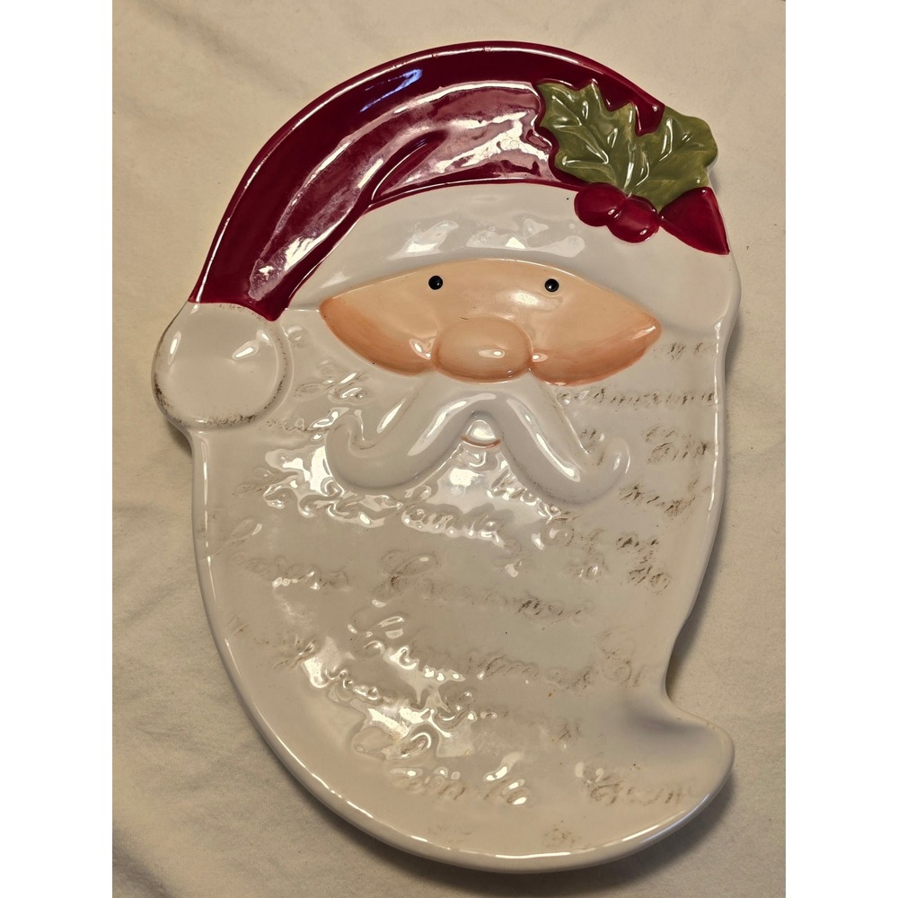 Pier 1 Imports Vintage Santa Claus Earthenware Platter Red White Spoon Rest